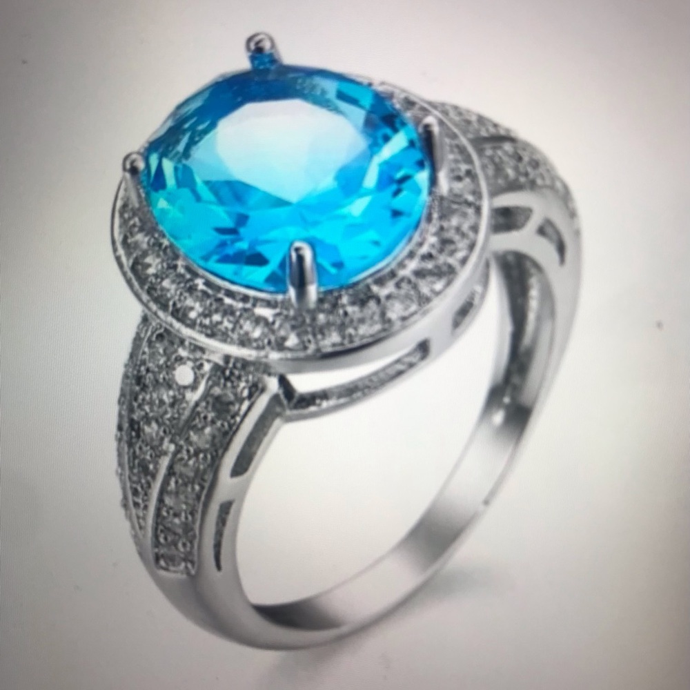 Blue Topaz Stamped 925 Sterling Silver Ring